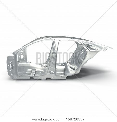 Side view Skeleton of a car on white background. 3D illustration