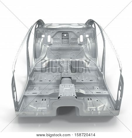Front view Sedan without cover on white background. 3D illustration