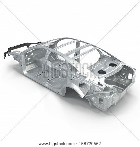 Sedan without cover on white background. Angle from up. 3D illustration