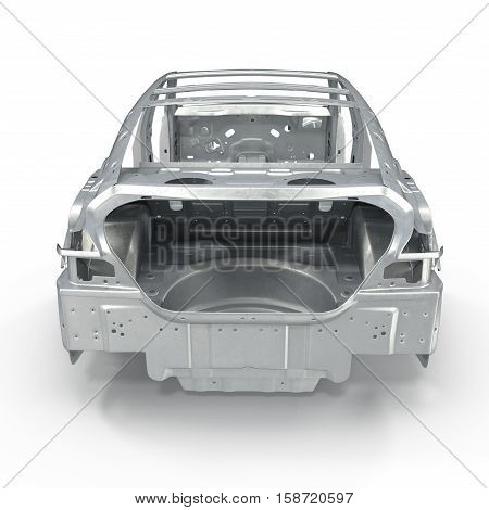 Back view Car Frame without Chassis on white background. 3D illustration