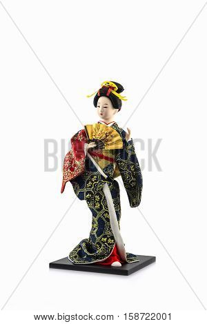 Japanese geisha dolls on the white background.