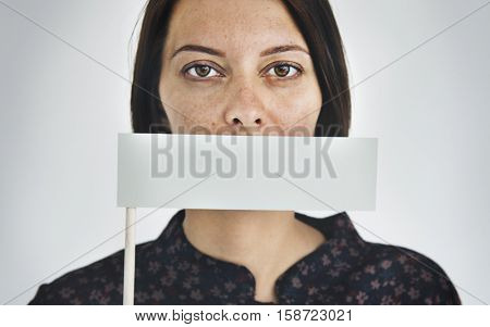 Woman Voiceless Covering Mouth Speechless Concept
