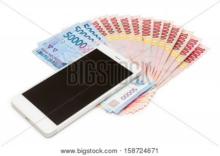 Smartphone And Money Of Indonesian Rupiah