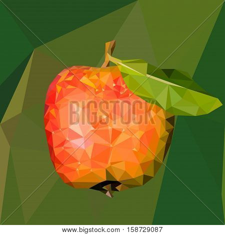 Illustration of a red apple with a green leaf in the style of low poly