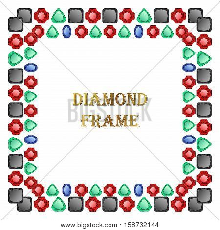 Diamonds square frame. Vector illustration jewelry. Abstract vector border on white background.