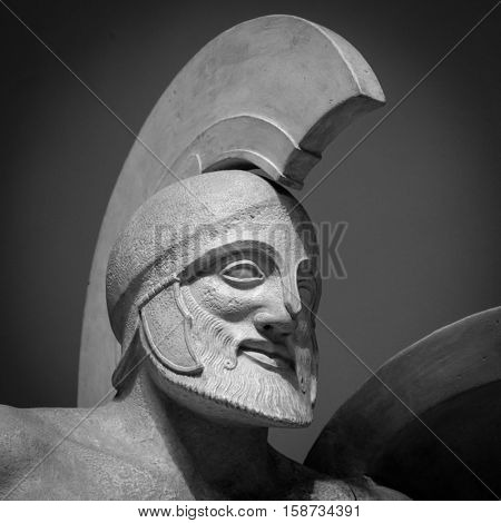 Head in helmet Greek ancient sculpture of warrior