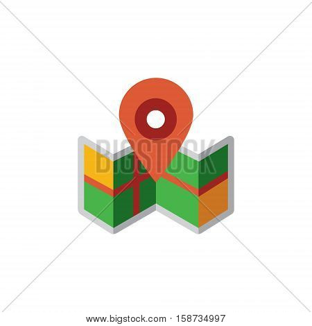 Vector icon or illustration showing map with geo location icon in material design style