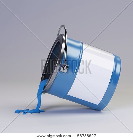 3d rendering blue can of paint turquoise color