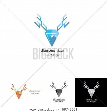 diamond deer logo design with star at the middle suitable for classic modern business look, hunt club community, military