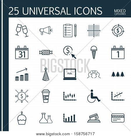 Set Of 25 Universal Editable Icons. Can Be Used For Web, Mobile And App Design. Includes Icons Such As Date, Money, Stock Market And More.