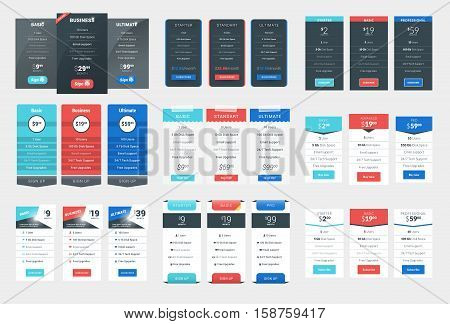 Collection Of Coloful Pricing Table Design Templates For Websites And Applications. Vector Pricing P