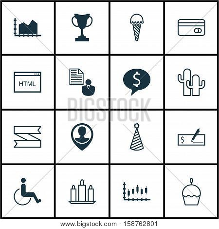Set Of 16 Universal Editable Icons. Can Be Used For Web, Mobile And App Design. Includes Icons Such As Accessibility, Report, Stock Market And More.