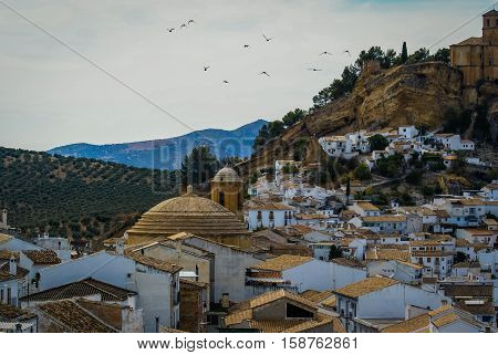 Beautiful Cityscape With Castle On  Hill In Montefrio, Spain