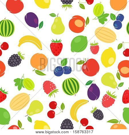 Fruits colorful pattern on white background. Vector illustration