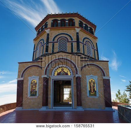 Famous orthodox monastery of Kykkos, Holy monastery of the Virgin of Kykkos in Cyprus. Travel sightseeing image