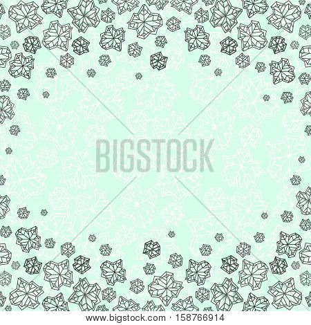 Horizontal border frame. Winter polygonal trendy style snowflakes on green mint background. Winter holidays snowfall concept. Vector illustration stock vector.