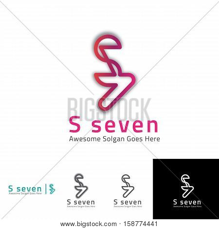 letter s and seven 7  logo concept with simple line art vector