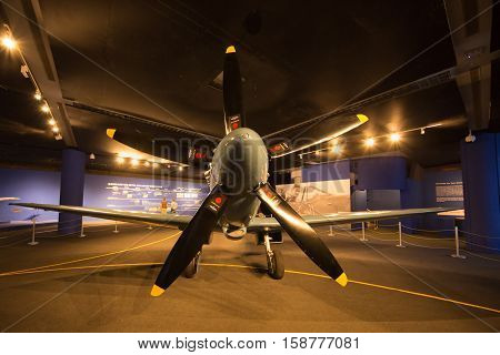 MANAMA, BAHRAIN - OCT 29, 2016: The iconic Supermarine Spitfire Aircraft in an Exhibition at the Bahrain National Museum - the aircraft that defended the skies during the Second World War