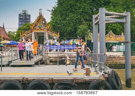 Bangkok, Thailand - January 8, 2016: Wat Rakhang Pier in Bangkok. Wat Rakhang an old Bangkok temple from the Ayutthaya era is one of the favorite temples that you should include in your Bangkok tour