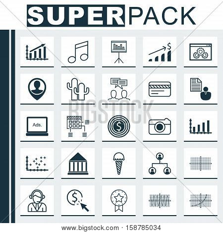 Set Of 25 Universal Editable Icons. Can Be Used For Web, Mobile And App Design. Includes Icons Such As Education Center, Frozen Food, Dynamics And More.