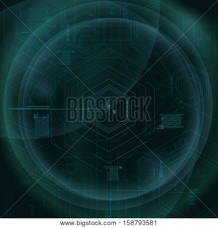 Abstract Technology Geometric Green Background, Hexagons and Lines and Circle ,Abstract Data Type ,Vector Illustration