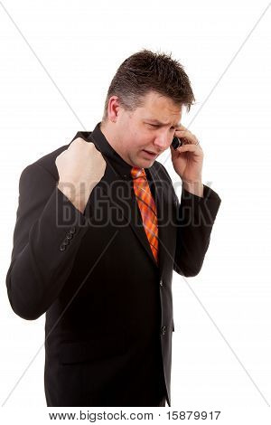 Uomo d'affari sta chiamando al telefono