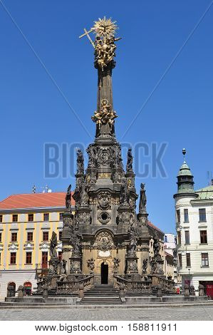 Main square of the Olomouc  city Horni namesti with Holy Trinity Column