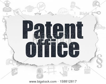 Law concept: Painted black text Patent Office on Torn Paper background with Scheme Of Hand Drawn Law Icons