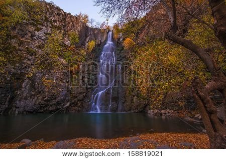 Seyhandede Waterfalls in Diyarbakir Province, Turkey assume a dramatic look in the autumn.