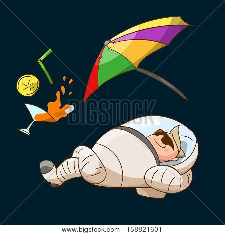 Colorful illustration of a space tourist in zero gravity wearing a suit.