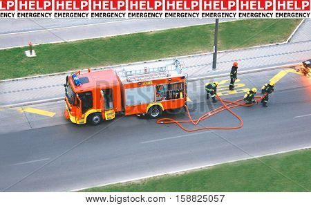 fire drill with four man who fight with the fire