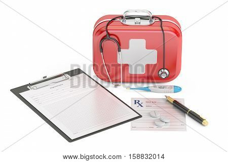 First Medical Aid and Diagnostic concept 3D rendering isolated on white background