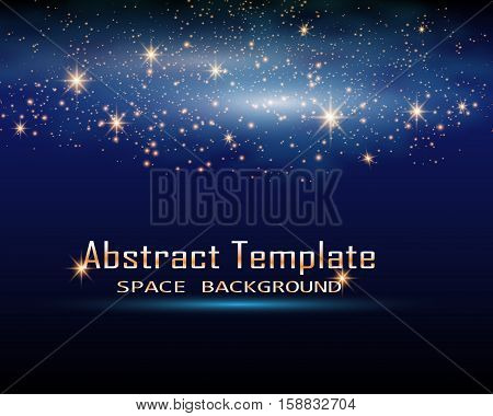 Magic Space. Fairy Dust. Infinity. Abstract Universe Background. Blue Gog and Shining Stars. Vector illustration