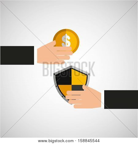hands holds shiel protection coin vector illustration eps 10
