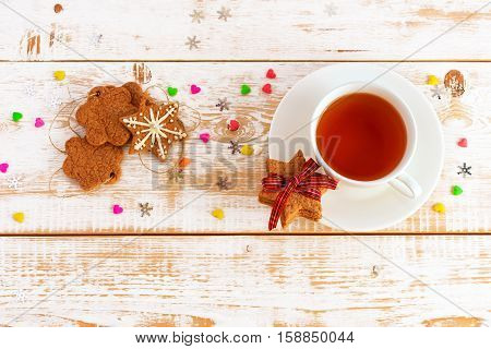 Christmas background. Christmas decoration. Нoliday cookies on  wooden table