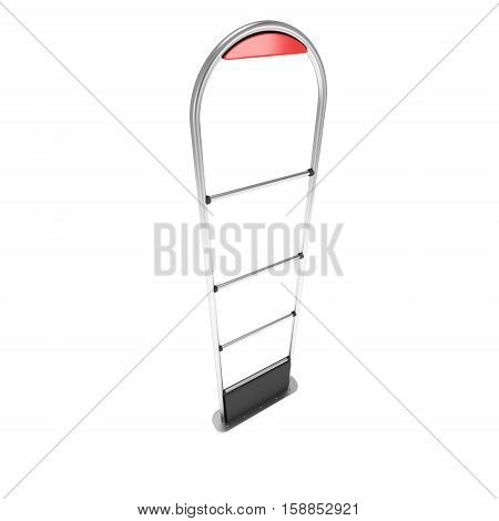3D shop security anti-theft sensor gates. 3D render illustration of shoplifter scanner isolated on white background. Scanner entrance gate for prevent theft in shop or store. Security concept.