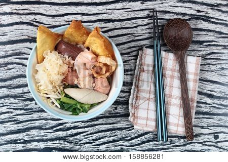 Thai Noodle With Pink Soup Called  Yen Ta Fo .