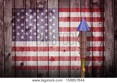 3D Rocket for fireworks against composite image of usa national flag