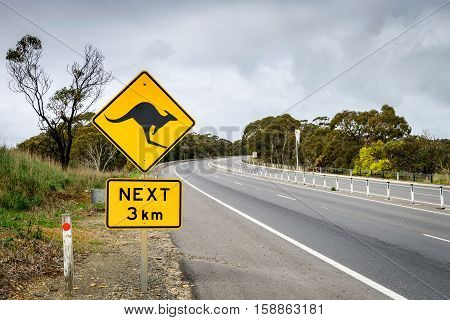 Kangaroo road sign on a side of highway in rural South Australia