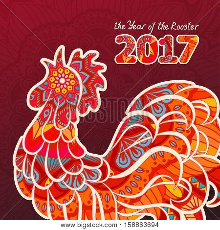 Rooster chicken cock. Vector illustration. Can be used as a greeting card for the year of rooster.