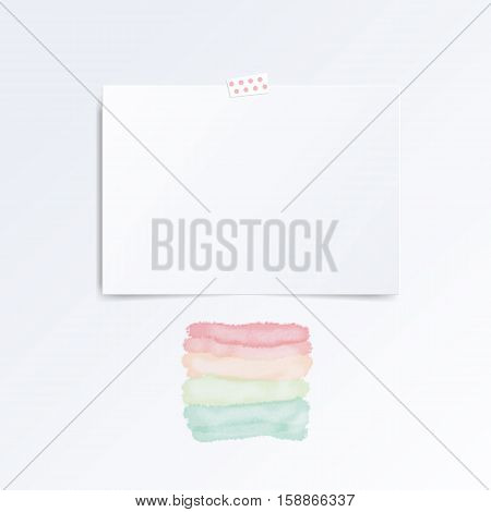 Leaflet folded in half. Mock up template isolated on white. Aquarelle colorful splash on white background.