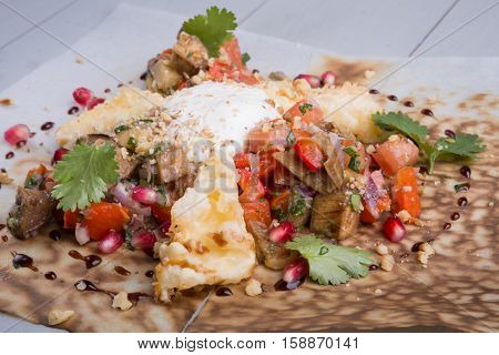 Midle east salad with mushrooms and pomegranate