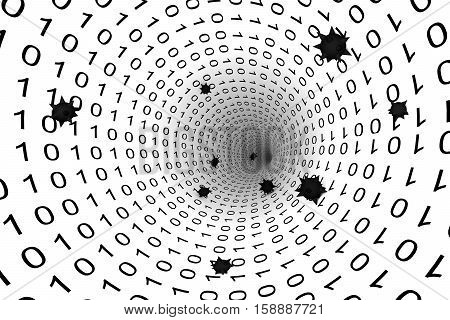 Virus binary code tunnel background 3d illustration
