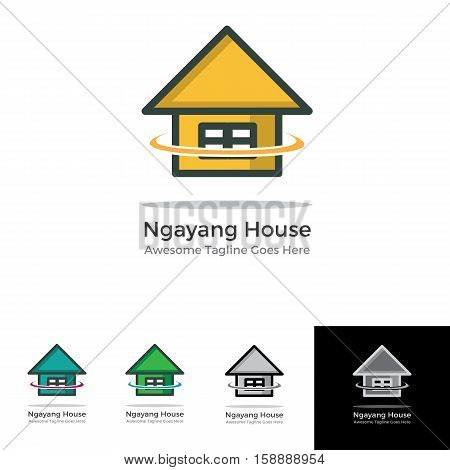 Orbit Logo template unique icon house. small planet house fly.
