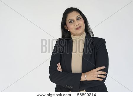 Woman Cheerful Studio Portrait Concept