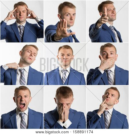 Collage of various businessman poses and expressions