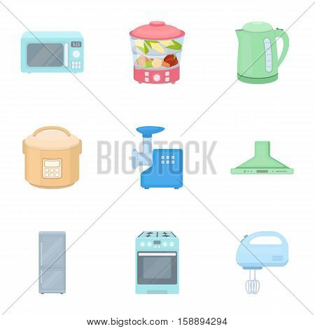 Household appliances set icons in cartoon style. Big collection of household appliances vector symbol stock