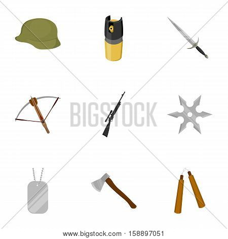 Weapon set icons in cartoon style. Big collection of weapon vector symbol stock