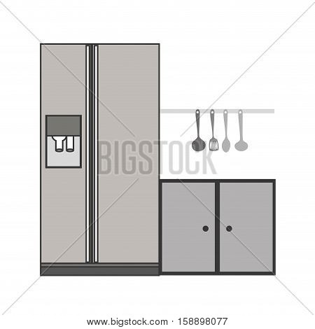 gray scale silhouette fridge and cabinet vector illustration