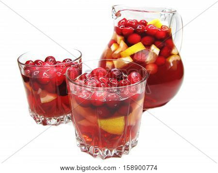 fruit cruchon cocktail punch in jug with ice and fruit